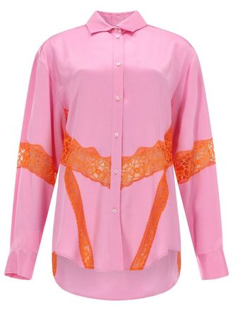 Msgm Pink Orange Lace Inserts Shirt