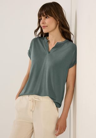 Cecil T-Shirt CECIL, Damen, Gr. S (38), gr&uuml;n (schwarz balmy khaki), Jersey, Obermaterial: 78% Modal, 22% Polyester, unifarben, regular fit taillenbedeckt, R