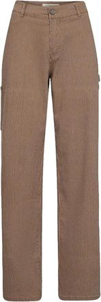 Sofie Schnoor Gestreepte Tan/Bruine Loszittende Broek - Dames - Straight fit broeken - Bruin - XL - Katoen - Broeken