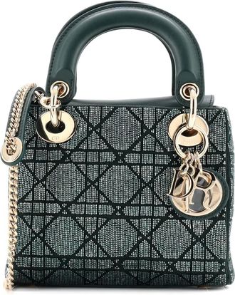 Dior Lady Dior Chain Bag Cannage Beaded Satin with Leather Mini shoulder bag - women - Other/Silk/Leather - One Size - Green