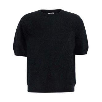 Soft Goat Geborsteld trui met korte mouwen en coltrui - Dames - Truien - Zwart - Maat: S Wol