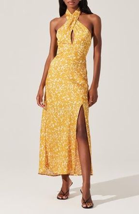 ASTR the Label Marisa Floral Print Halter Dress in Marigold Floral at Nordstrom Rack, Size Small
