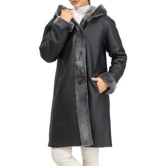 Gorski Merino Shearling Hooded Parka in Black Brisa at Nordstrom, Size X-Large
