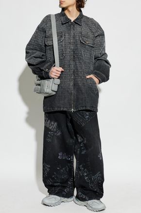 Balenciaga Denim Jacket With Monogram, Mens, Grey