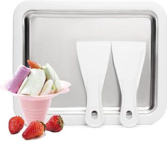 OEM Set Para Hacer Helados Enrollados Naxsir: Bandeja De Acero Inoxidable Con Borde Antideslizante + 2 Esp&aacute;tulas, Yogur Helado Y Postres