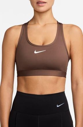 Nike Dri-FIT Swoosh Medium Support Padded Sports Bra in Fauna Brown/White at Nordstrom Rack, Size X-Small