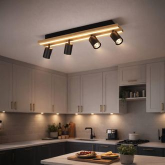 Eglo Eglo Gesteira Steel & Wood LED Warm White Modern 4-Light Spotlight in Black