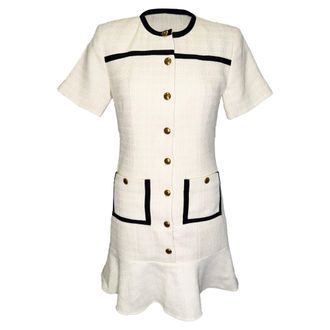 Sandro Sandro Cropped Tweed Button-Up Dress in White Polyester