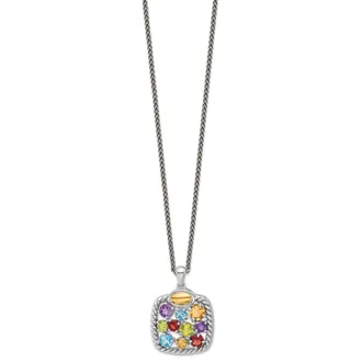 Diamond2Deal Sterling Silver Rhodium-plated with 14k Accent Gemstone Pendant Necklace