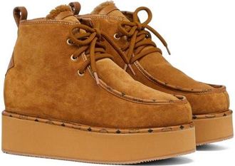 MCM Womens Platform Boots in Calfskin Suede Leather in Cognac at Nordstrom, Size 37