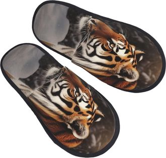 Generic Camping Slippers Tiger Portable Fleece Slippers Breathable Cotton Slipper For Women Room Home M