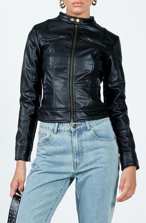 Princess Polly Pottsville Faux Leather Moto Jacket in Black at Nordstrom, Size 10