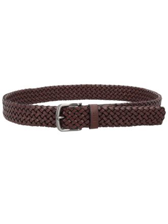 BOSS Braided Leather Silver Metal Buckle Belt