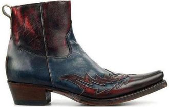 Generic Mens Square Pointy Toe Ankle Boots PU Leather Western Cowboy Boots Block Heel Vintage Dress Shoes,Blue,6.5 UK