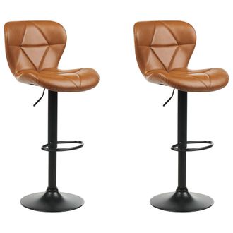 Beliani Conjunto De 2 Sillas De Bar Cocina Modernos De Altura Ajustable Tapizado Piel Sint&eacute;tica Marr&oacute;n Dorado Valetta Ii