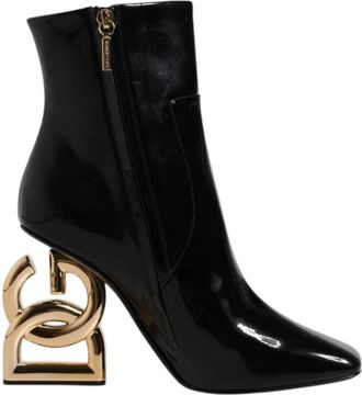 Dolce & Gabbana Zwarte leren laarzen tot halverwege de kuit met rits - Dames - Laarzen met Hak - Zwart - 36 EU - Katoen - Schoenen