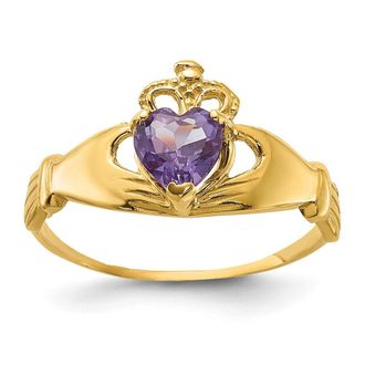 Diamond2Deal 14k Yellow Gold Purple Cubic Zirconia Claddagh Heart Ring