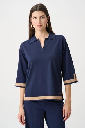 Joseph Ribkoff Sweater Knit Color Block Top in Indigo/camel at Nordstrom, Size X-Large
