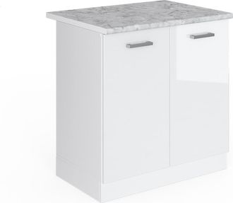 Vicco Mueble Bajo Para El Fregadero R-line, Blanco Alto Brillo, 80 Cm Con Puertas, Con Encimera Vicco