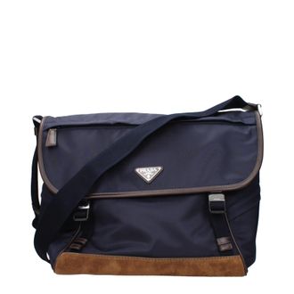 Prada Herrens Umh&auml;ngetaschen Stoff Blau/Kaffee
