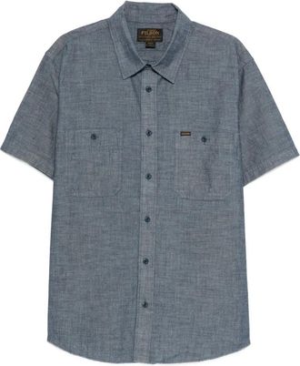 Filson Kortmouw Chambray Overhemd met Borduursel - Heren - Korte mouwen Overhemden - Blauw - S - Katoen - Overhemden