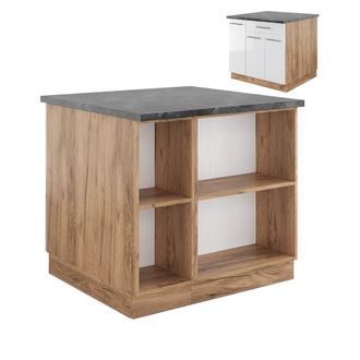 Vicco Isla De Cocina Fame-line, Blanco Brillo Intenso/roble Dorado, 90 Cm Con Caj&oacute;n, Sin Encimera Vicco