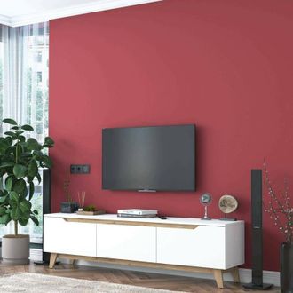 Dmora Dmora - Mueble De Televisi&oacute;n Cor, Aparador De Sal&oacute;n, Mueble Bajo Para Tv, Base De Pared Equipada, 180x35h49 Cm, Blanco Y Nogal, Con Embalaje Reforzado