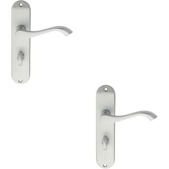 Loops 2x PAIR Curved Handle on Chamfered Bathroom Backplate 180 x 40mm Satin Chrome