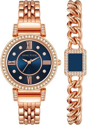 Anne Klein Quartz Crystal Blue Dial Ladies Watch and Bracelet Set AK/2928NVST