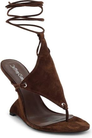 Jeffrey Campbell Pachouli Ankle Wrap Wedge Sandal in Espresso Suede at Nordstrom, Size 5.5