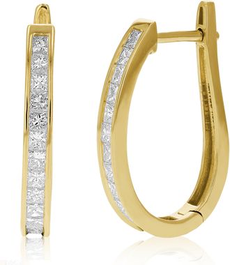 Vir Jewels 1.50 cttw Princess Cut Diamond Hoop Earrings 14K Yellow Gold Channel Set 1 Inch