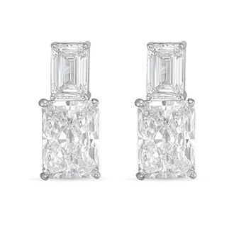Diana M. Jewels 14kt white gold 5cts lab grown emerald and radiant cut diamond earrings