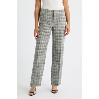 Anne Klein High Waist Check Pants in Blue Carbon Multi at Nordstrom, Size 12