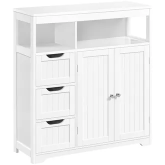 Yaheetech Mobile Da Bagno Armadietto Da Terra Con Cassetti E Ripiano Regolabile Mobiletto Con Ante Da Soggiorno Salotto Credenza Cucina Bianco - Yaheetech