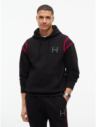 Tommy Hilfiger Mens H-Logo Patch Pique Hoodie - Black - XL