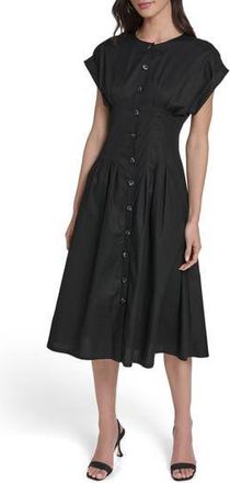 Calvin Klein Pintuck Fit and Flare Shirtdress in Black at Nordstrom Rack, Size 12