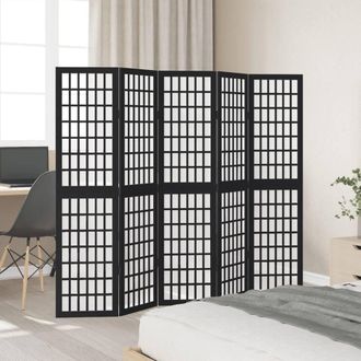 Berkfield Home Room Divider 5 Panels Black Solid Wood Paulownia