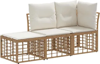 vidaXL Conjunto De Sof&aacute;s De Exterior 3 Uds. Natural Poli&eacute;ster Vidaxl