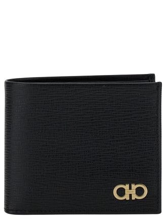 Ferragamo Black Gancini Bi-fold Wallet In Leather Man