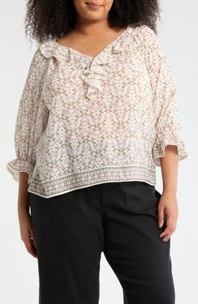 Max Studio Ruffle Woven Top in Tofu Pincushion Lattice at Nordstrom Rack, Size 2 X