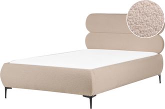 Beliani Cama Con Somier Cl&aacute;sica Minimalista De Boucl&eacute; 120 X 200 Cm Con Cabecero Patas De Metal Negras Dormitorio Gris Pardo Lessay