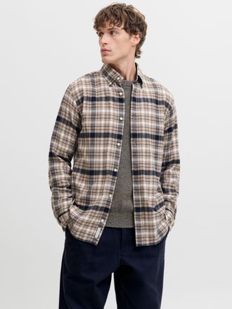 Jack & Jones Langarmhemd JACK & JONES JPRBLUBARKLEY FLANNEL X-MAS L/S SHIRT CH, Herren, Gr. XS, N-Gr, simply taupe, Web, Obermaterial: 100% Baumwolle, kariert, reg