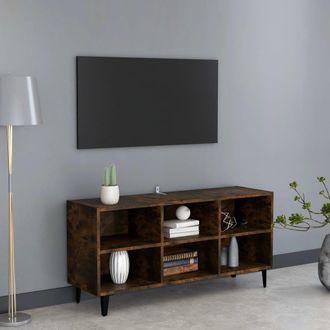 vidaXL Vidaxl - Mueble De Tv Con Patas De Metal Roble Ahumado 103,5x30x50 Cm