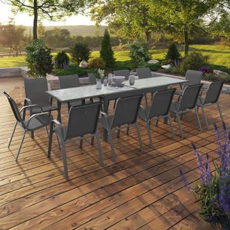 IDMarket Conjunto De Muebles De Jard&iacute;n Madrid Mesa Extensible 135-270 Cm Y 12 Sillas Apilables Gris Antracita