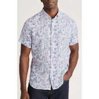 Bonobos Riviera Slim Fit Floral Short Sleeve Linen Button-Down Shirt in Shadow Floral at Nordstrom, Size Xx-Large