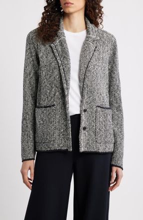Eileen Fisher Cotton Blend Tweed Jacket in Black/Soft White at Nordstrom, Size Xx-Small