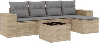 vidaXL Juego De Sof&aacute;s Jard&iacute;n Con Cojines 6 Pzas Rat&aacute;n Sint&eacute;tico Beige Vidaxl