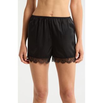 Nordstrom Scalloped Lace Trim Satin Tap Shorts in Black at Nordstrom, Size X-Small