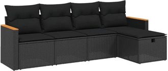 vidaXL Set De Muebles De Jard&iacute;n 5 Pzas Y Cojines Rat&aacute;n Sint&eacute;tico Negro Vidaxl