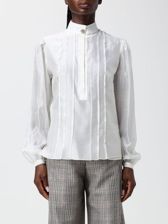 Hanita Satin Shirt with Mandarin Collar and Embroidered Plastron